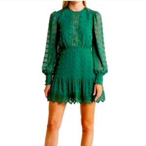 Love By Design - Rina Long Sleeve Dotted Chiffon Lace Trim Dress